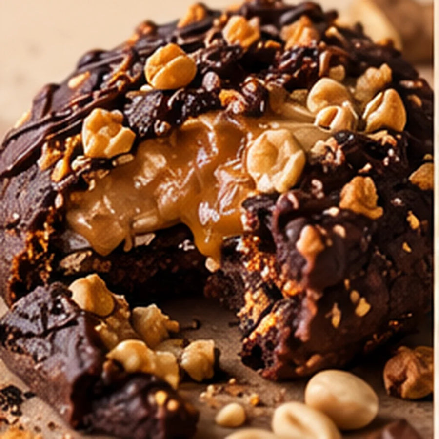 Cookie artisanal XXL Snicky au caramel, chocolat noir et cacahuètes YS COOKIE